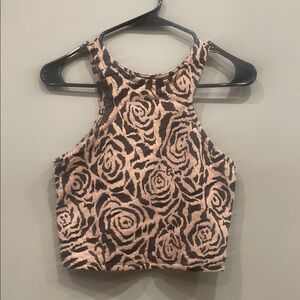 Stylish Pink and Black Women's halter style rose pattern Top